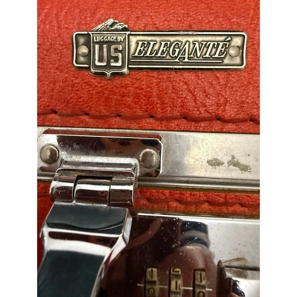 US Elegante Vintage Red Hard Shell Suitcase Mid Century Retro Luggage 21 Inch